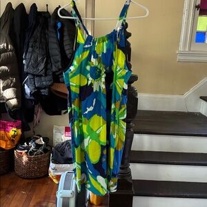 Floral Sleeveless Dress in Blue and Green